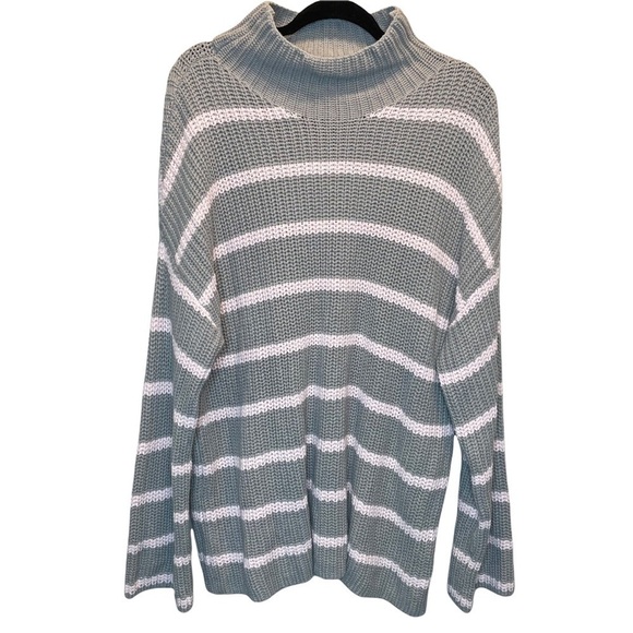 Caslon Shaker Knit Mock Neck Sweater Grey and Pink Stripes XL NWT - Picture 2 of 7